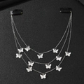 Silver multi-layered punk butterfly hair chain with black snap clips for women - Silver