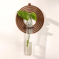Modern wall-mounted wood ring planter with a glass test tube for indoor greenery - Letter O Style (ms8512)