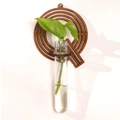 Letter-shaped wooden wall planter in dark brown finish with clear glass test tube vial - Letter Q Style (ms8514)