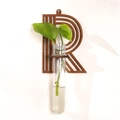Wall-mounted wooden letter R shelf with glass vase for hydroponic plants - Letter R Style (ms8515)