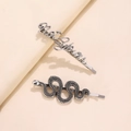 Retro silver hair clip set featuring snake design and artistic letter styling hairpins - Set of 2 (E6401) / Antique Silver