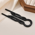 Detail of U-shaped hair pin featuring elegant black marble acetate texture - Black