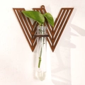 Nordic W-shaped dark wood plant shelf with glass test tube for wall hydroponics - Letter W Style (ms8520)