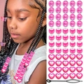 Pink acrylic dreadlock bead set with heart charms and beading tool for hair braiding - Rose Red