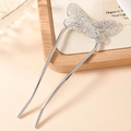 Forcina per capelli a farfalla cava argento con design a U per acconciature Hanfu - Argento