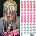 Lot de 60 perles pour tresses roses et irisées avec une aiguille à enfiler pour coiffure enfant - Mélange Rose Foncé