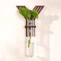 Letter Y shaped dark wood wall planter with glass tube for hydroponic plants - Letter Y Style (ms8522)