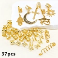 Set di 37 anelli per capelli vintage dorati con ciondoli a forma di luna e sole - Stile Ciondolo Bohemien / Oro