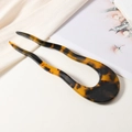 U-shaped tortoise shell hair pin with wavy dual-prong design in acetate material - Dark Leopard 3#