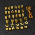 Set di 36 anelli per capelli dorati con ciondoli a stella e cordoncini per trecce donna - Combinazione Di Pendenti A Stella E Anelli Traforati / Oro