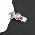 Fermaglio per capelli cuore argento con cristallo rosa sfaccettato e strass scintillanti - Doppio Cuore Rosa