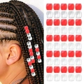 Perline per capelli rosse e trasparenti per dreadlocks mostrate singole e indossate - Rosso Trasparente