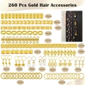 Set da 260 pezzi di accessori dorati per dreadlock con anelli, polsini e ciondoli per trecce - Oro (In Scatola) / Oro