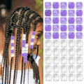 Perles de cheveux cylindriques violettes et transparentes pour tresses et en kit - Violet Blanc