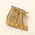 Spilla a balia dorata con diverse piccole spille incastonate con strass colorati - Oro con zircone multicolore