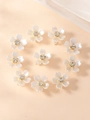 Set de 10 mini pinzas para el pelo con flores blanco perla, pedrería y acabado dorado - Estilo Pinza Flor Blanca