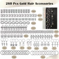Set da 260 pezzi di anelli e ciondoli oro e argento per acconciature treccine - Argento (In Scatola) / Argento