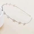 Sleek silver metal double-layer headband with textured star design for elegant styling - Single Layer (E6517) / Silver