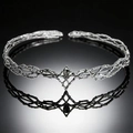 Detailed close-up of a silver elf crown featuring a black teardrop-shaped gemstone inlay - Silver with Black Rhinestone