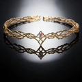 Golden forest vine tiara with iridescent diamond gemstone on a black reflective background - Gold Iridescent Zirconia