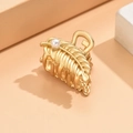 Elegant gold leaf shaped hair claw clip with a white pearl accent for women - Leaf Pearl Style (B3326)