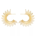 Golden sunburst fan earrings with semi-circle metallic fringe design for women fashion - Gold Sunburst Fan Ear Studs