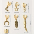 Lot de 7 bijoux de cheveux dorés avec pendentifs lune, étoile, feuille et plume et tailles - Or