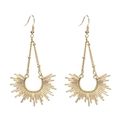 Golden bohemian celestial sunburst fan earrings with delicate chain hooks in gold finish - Gold Sunburst Tassel Drop Earrings