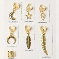 Golden alloy hair jewelry set with moon and star pendants including size specifications - Gold