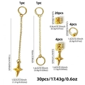 Set mit 30 goldenen Mond- und Stern-Haarringen mit detaillierten Größenangaben - Gold
