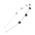 Detail view of slender silver headband with sunflower patterns and black zircon stones - Black Rhinestone Sun Flower Silver (C8113)