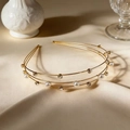 Elegante cerchietto a tre strati dorato con perle bianche e strass scintillanti - Oro