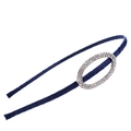 Close-up of navy blue satin headband featuring sparkling oval rhinestone decoration - Ellipse