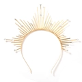 Golden sunburst halo crown with metallic rays and sparkling rhinestones for party cosplay - Gold Sunburst Headband