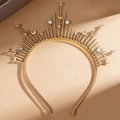Golden sunburst crown headband with crescent moon star motifs and sparkling crystals - Star Moon Sunburst Headband