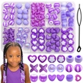 Set di 80 perline in acrilico viola per capelli con scatola e infilatore per treccine - Stile Cuore / Viola