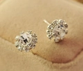 Elegant silver sunflower stud earring with zircon stone on a jewelry box liner - Gold Style (A9405)