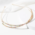 Double-layered gold metal headband with colorful rhinestone crystal embellishments - Gold Multicolor Crossed