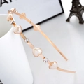 Rose gold heart pearl and rhinestone thin headband on a white ceramic cup - Heart Gold (C8516)