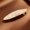 Elegant gold hair clip with dense white pearl inlay, stylish leaf shape accessory - Pearl Leaf / Gold