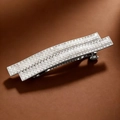 Sparkling silver metal hair clip covered in pavé white rhinestones with layered design - Rhinestone Rectangle / Silver