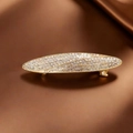 Golden leaf-shaped hair clip with sparkling round rhinestones on brown silk - Rhinestone Leaf / Gold