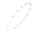 Close-up of elegant silver headband with round white pearls in minimalist French style - Silver