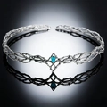 Silver elf crown with vintage branch texture and teardrop blue crystal centerpiece - Silver Blue Rhinestone