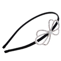 Minimalist black rhinestone headband featuring a detailed crystal bow design on white background - Silver (C7422)