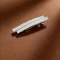 Elegant silver hair clip with double rectangular layers and white micro pearls - Pearl Rectangle / Silver