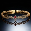 Fantasy gold vine tiara with red teardrop gemstone for cosplay and weddings - Gold Red Zircon