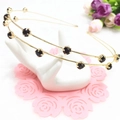 Double-row gold headband with black rhinestones shown on a model display - Black Rhinestone Gold (C8318)