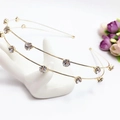 Elegant gold double-layered rhinestone headband with clear crystals on a white stand - White Rhinestone Gold (C8316)