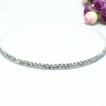 Detailed close-up of a silver thin metal headband with colorful AB rhinestones inlay - Multicolor AB Rhinestone (C9129)